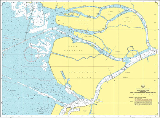 Дельта реки Нева  1:12K% Delta of Neva river
Дельта реки Нева. Морская лоция. Масштаб 1:12,500.  Из кн.: Атлас единой глубоководной системы европейской части РСФСР.
Ключевые слова: Санкт-Петербург,лоцманские карты