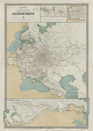 Россия. Карта путей сообщений 1:4.2М % Transportation network of Russia
Россия. Карта пароходных сообщений, железных и почтовых дорог Российской империи  : 1913 г.Масштаб - 1:4,200,000. - Санкт-Петербург : Картографическое заведение А. Ильина, 1913. - 1 к. (2 л.): цв., 4 доп. карты; 67х84 см. Доп. карты: Окрестности С. Петербурга, Окрестности Москвы, Губернии Привислянского края. 1: 2 142 000, Азиатская Россия. 1: 8 400 000. На карте показаны: границы - государственные и губернские; пути сообщения - действующие и строящиеся, судоходные реки, морские рейсы, узловые и прочие железнодорожные и почтовые станции, узловые пристани, расстояния между узловыми станциями. KGR Ко 5/VIII-10;
Ключевые слова: издательство Ильина