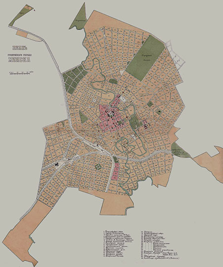 План губернского города Минска 1:17К %Plan of Minsk
План губернского города Минска. Масштаб - 200 сажен в дюйме.
Ключевые слова: Минск