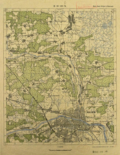 Немецкая карта окрестностей Калинина 1:50K%German map of Kalinin
Немецкая карта окрестностей Калинина, выполненная на основе топографической карты РККА, лист О-36-120-Б. Масштаб 1:50000. Издание 1941г.
Ключевые слова: Тверь,немецкие карты