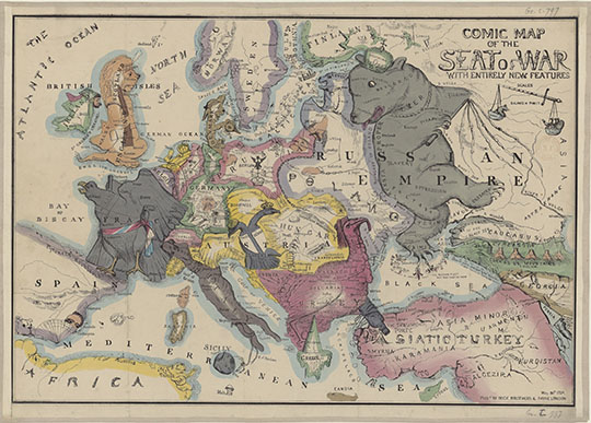 Сатирическая карта Театра Военных Действий %Comic map of the seat of war with entirely new features
Сатирическая карта Театра Военных Действий с указанием новых реалий. Comic map of the seat of war with entirely new features. Rock brothers and Payne (London). May 30th 1854.
Ключевые слова: Европа,пропаганда,английские карты