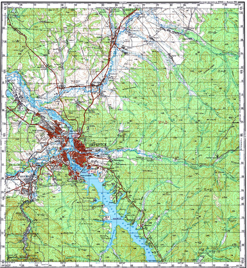 Иркутск и окрестности  1:200K % Irkutsk and vicinity
Топографическая карта Иркутска и окрестностей. Масштаб 1: 200,000. Издание 1988 года.
Ключевые слова: Иркутск,топографические карты