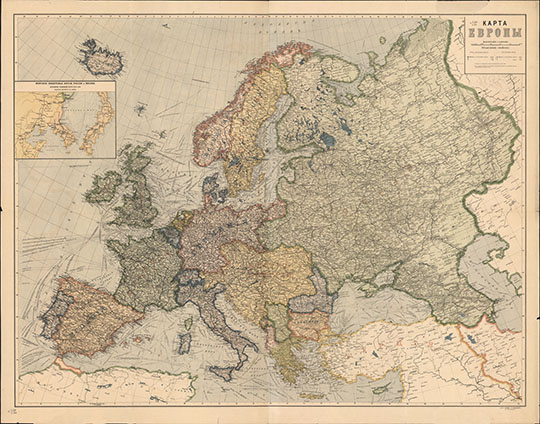 Карта Европы 1:4,2М % Map of Europe
Карта Европы. Масштаб 1:4,200,000. Издание товарищества Р. Голике и А. Вильборг, Санкт-Петербург, 1914. 115х146 см
Ключевые слова: Европа,Европейская Россия