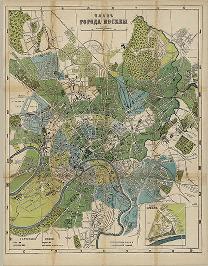 План Москвы издания Живарева  1:25K% Plan of Moscow by Zhivarev
План города Москвы. Масштаб - в английском дюйме 300 сажен. На врезке - план Кремля. Из кн. : Путеводитель и план Москвы. Описание древних и современных достопримечательностей и окрестностей. - Москва : В. Живарев, 1911. - 35, [5] с., 1 пл. : ил.; 19.
