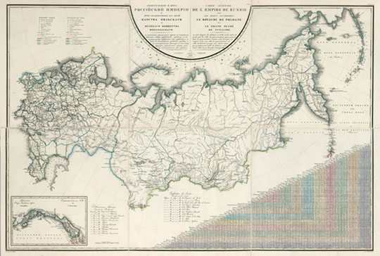 Генеральная карта Российской Империи  1:9.5M% General Map of the Russian Empire
Генеральная карта Российской Империи с присоединенных к ним Царства Польского, Великого Княжества Финляндского. Сочинил и гравировал 6-го класса Пядышев, вырезал слова Еремин. На врезке - Продолжение Северо-западного берега Америки. Географический атлас Российской Империи.  Масштаб 1:9,450,000. 71 х 107 см. 
Ключевые слова: Россия,Российская империя