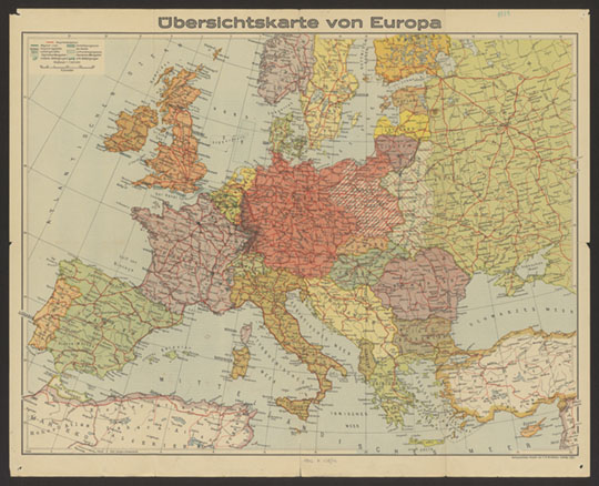 Обзорная карта Центральной Европы 1:7М % Ubersichtskarte von Europa
Обзорная карта Центральной Европы.  Масштаб 1:7,000,000. 1939г. Ubersichtskarte von Europa
Ключевые слова: Европа,немецкие карты