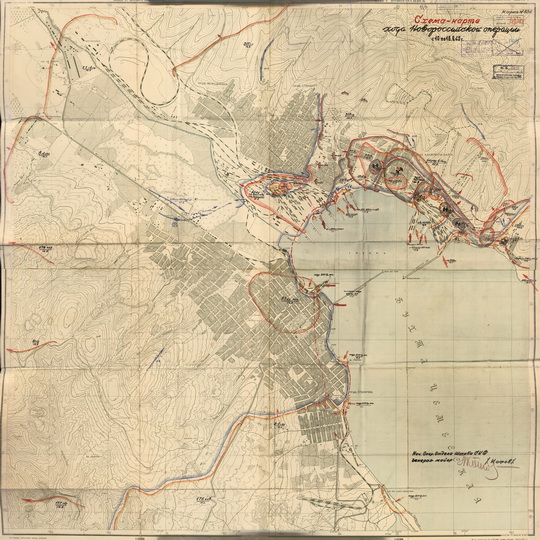 Схема Новроссийской операции 1:10K % Map of Novorossiysk region
Схема-карта хода Новроссийской операции с 10 по 16.09.1943г. В качестве подложке используется карта РККА окрестностей Новроссийска. Масштаб 1:10,000.
Ключевые слова: Новороссийск,карты РККА