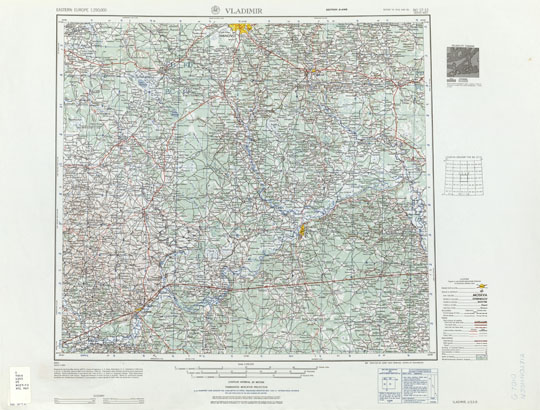 Иваново, Владимир, Кострома на американской карте%Ivanovo, Vladimir, Kostroma on American map
Иваново, Владимир, Кострома на американской карте. Prepared by the Army Map Service (AMVLB), Corps of Engineers, U.S. Army, Washington, D.C. Eastern Europe. Edition 2-AMS. Vladimir, Kostroma, U.S.S.R. Compiled in 1953 from U.S.S.R., 1:100,000, General Staff of the Red Army, 1941. N501. Scale 1:250,000. Географическая координатная сетка.
Ключевые слова: Владимир,Иваново,Кострома,американские карты