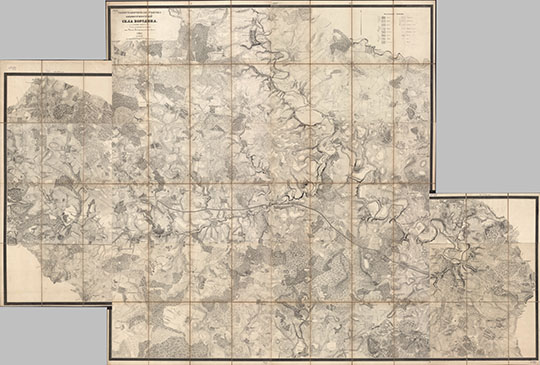 Топографическая съемка окрестностей села Бородина 16.8К %Map of Borodino and vicinity
Топографическая съемка окрестностей села Бородина литографированная при Военно-топографическом депо. Санкт-Петербург. 1839г. Масштаб - в английском дюйме 200 сажен. 46 х 64 (51 х 66) см, слож. 25 х 16 см
Ключевые слова: Бородино,Военно-топографическое депо