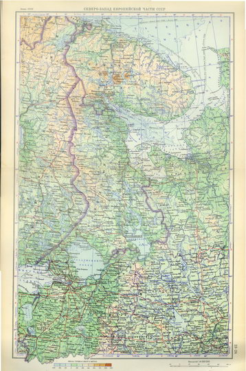 Северо-запад Европейской части СССР  1:4M% North-West of the European part of the USSR
Северо-запад Европейской части СССР. Масштаб 1:4,000,000. 394 х 257 мм. Из кн. Атлас СССР. Главное управление геодезии и картографии МВД СССР. Москва, 1954г.
Ключевые слова: Петрозаводск,Мурманск,Ленинград,атласы,атлас 1954