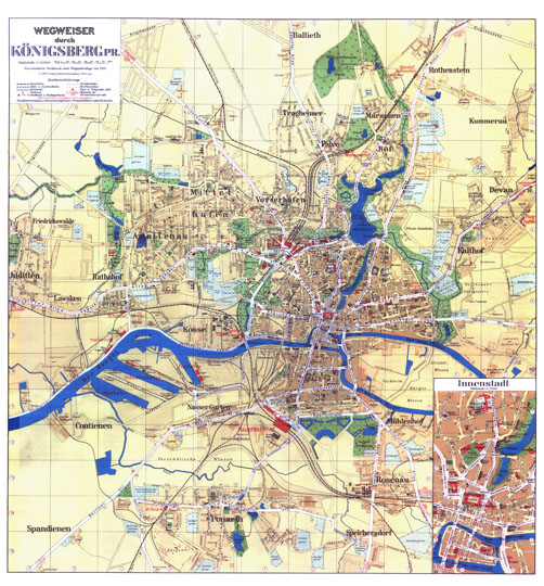 Plan von Konigsberg 1:15K
Немецкий план Кенигсберга - Wegweiser durch Konigsberg Pr., 1931, Масштаб 1:15000. На врезке - план центральной части города. Условная координатная сетка.
Ключевые слова: Калининград,Кенигсберг,немецкие карты