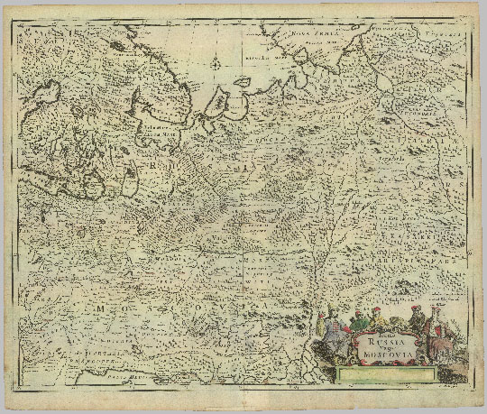 Карта России, в просторечии Московии %Tabula Russia vulgo Moscovia
Карта России, в просторечии Московии / сост. Фредерик де Вит. Tabula Russia vulgo Moscovia. Амстердам, 1688. 62×53 см. Гравюра с подкраской акварелью. 
Ключевые слова: Московия