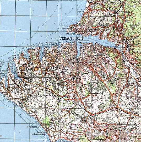 Карта Крыма 1:100K% Map of Crimea
Карта Крыма. Сборная карта, составленная из листов опубликованных в интернете карт территории Крымского полуострова. Масштаб 1:100,000.
Ключевые слова: Севастополь,топографические карты