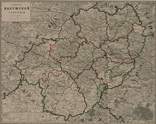 Карта Калужской губернии 1:420К % Map od Kaluga gubernia
Карта Калужской губернии. масштаб 1;420,000 - 10 верст в дюйме. 1910-е годы. Картографическая основа - карта Стрельбицкого.
Ключевые слова: Калуга,карты Стрельбицкого