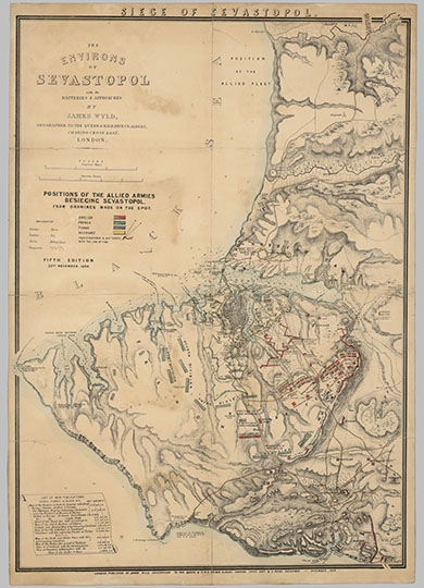 Окрестности Севастополя %The environs of Sevastopol
Окрестности Севастополя с батареями и подходами. Лондон, пятое издание, 23 ноября 1854 года. The environs of Sevastopol with the Batteries and Approaches — London : James Wyld, 1854. — 1 л. : : цв., раскрас. от руки
Ключевые слова: Севастополь,английские карты