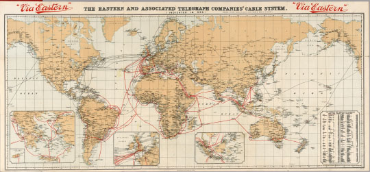 Телеграфная сеть компании Eastern  1:26M%The Eastern cable system
Телеграфная сеть компании Eastern и партнерских компаний. The Eastern and Associated Telegraph companies'cable system. Waterlow and Sons Limited. London Wall. London. May 1922
Ключевые слова: английские карты