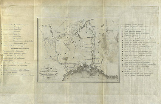 Нижнее Поволжье  1:2.5M% Lower part of Volga region
Карта Низовой стороны и Приволжских кочевых мест. 1852. Масштаб - в английском дюйме 60 верст. 
Ключевые слова: Астрахань,Волгоград