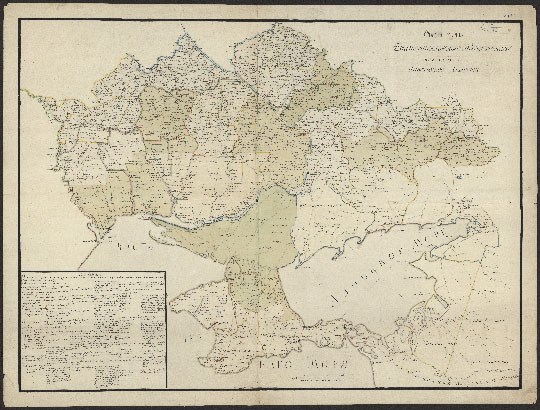 Крым и прилегающие области 1:840К %Crimea and nearby region
Общая карта Екатеринославского и Вознесенского наместничеств Таврической области. Около 1796г. Масштаб - 20 верст в дюйме. 
Ключевые слова: Крым