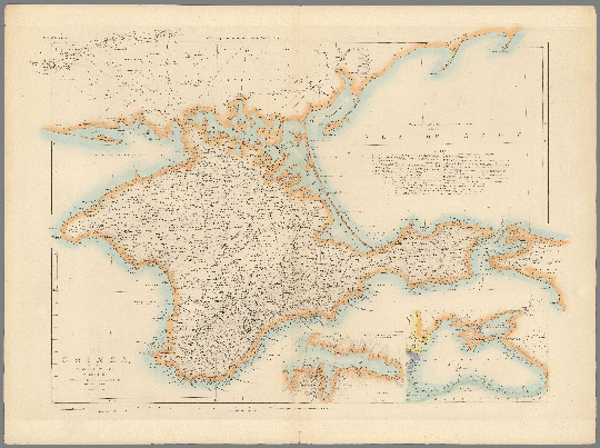 Крым 1:595К %The Crimea. Chiefly from Surveys made by order of the Russian Government 
Крым. Карта, созданная главным образом на основе изданий Российского правительства. Лондон, 1884. Масштаб 1:595,000. 40 х 68 см. The Crimea. Chiefly from Surveys made by order of the Russian Government. Compiled and drawn by John Arrowsmith. London: Edward Stanford, 55 Charing Cross, S.W. Feb. 1st. 1884. Stanford London Atlas Of Universal Geography. Folio edition. (insets) Sebastopol inlet & Harbor from Russian survey. (with) Black Sea. 
Ключевые слова: Крым,английские карты