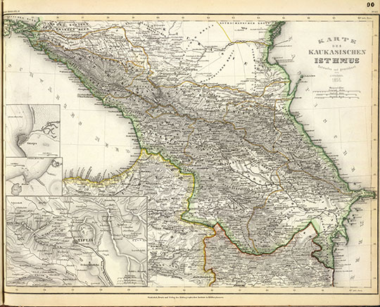 Карта Кавказа 1:2М % Karte des Kaukasischen Isthmus
Карта Кавказа. Масштаб 1:2,000,000. 36 х 46 см. Karte des Kaukasischen Isthmus. Entworfen und gezeichnet von J. Grassl, 1856. (with Tiflis und Umgebung). Stahlstich, Druck und Verlag des Bibliographischen Instituts in Hildburghausen, (1860) 
Ключевые слова: Кавказ,немецкие карты