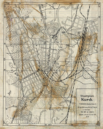 Немецкий план города Курска  1:25K% German map of Kursk
Немецкий план города Курска. Stadtplan Kursk. Масштаб 1:25000. План составлен на основе советской карты масштаба 1:100000, лист М-37-1 (1941г.)
Ключевые слова: Курск,немецкие карты