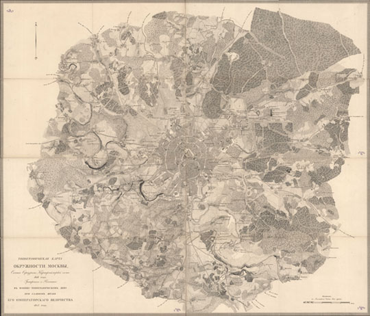 Карта окружностей Москвы v.2 %Topographic map of Moscow environs
Топографическая карта окружностей Москвы, снятая Офицерами Квартирмейстерской части 1818г. Вариант 2. Гравирована и печатана в военно-топографическом Депо при главном штабе Его Императорского Величества. 1823г. Масштаб  - в английском дюйме 1 верста.  Гравер Колпаков, вырезал слова Фролов 2-й. Гравюра на меди, 1000х852. На четырех листах, склеен.
Ключевые слова: военно-топографическое депо