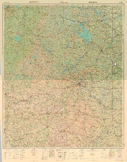 Топографическая карта центральной части СССР 1:1М %Central par of the USSR
Топографическая карта центральной части СССР. Масштаб 1:1,000,000. Склейка листов O-36 Ленинград, O-37 Ярославль, N-36 Смоленск, N-37 Москва. Главное управление геодезии и картографии СССР. Издание 1951-1954 годов.
Ключевые слова: Европейская Россия,СССР,карты ГУГК СССР