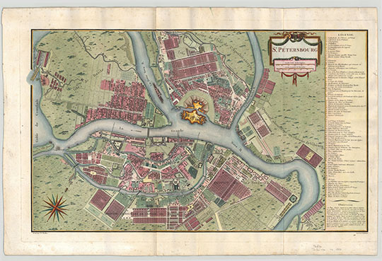 План Санкт-Петербурга работы Tardieu % Sankt-Petersburg by Tardieu
План Санкт-Петербурга работы Tardieu. St. Pétersbourg [Санкт-Петербург]. Около 1790. 1 л. 71,5×43,2. Гравюра на меди. Ручное окрашивание. Уменьшенная версия плана Петербурга Академии наук 1753 г. Справа указатель достопримечательностей. Декоративный картуш с масштабом.
Ключевые слова: Санкт-Петербург