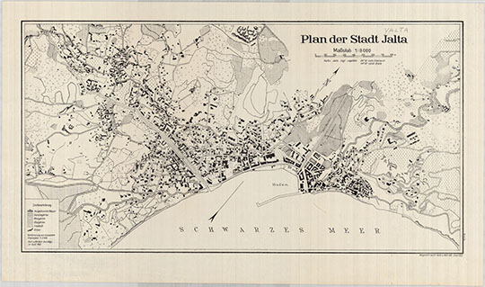 Немецкий план Ялты 1:8К %German plan of Yalta
Немецкий план Ялты. Масштаб 1:8,000. 1943г. Plan der Stadt Jalta IV.1943
Ключевые слова: Ялта,немецкие карты