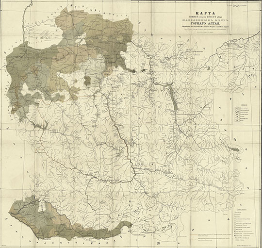 Карта Томской губернии Бийского уезда 1:420К %Map of Biysky uezd 
Карта Томской губернии Бийского уезда населённых мест Горного Алтая. Составлена в Чертёжной Главного Управления Алтайского Округа. Издание Главного Управления Алтайского округа ведомства Кабинета ЕГО ВЕЛИЧЕСТВА. К изданию "Горный Алтай и его население". Т. 1 Вып. 1. Масштаб 10 верст в дюйме.
Ключевые слова: Томск,Алтай
