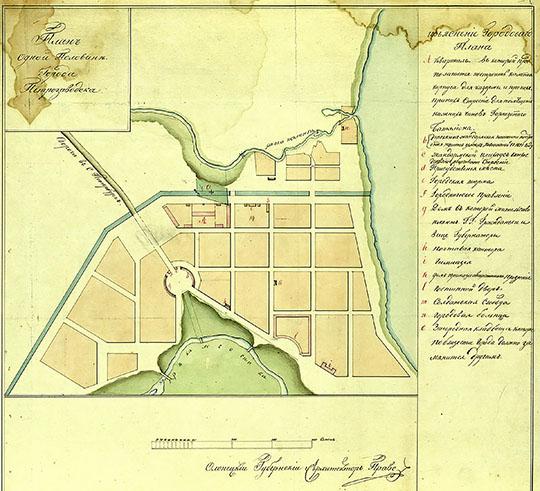 План половины города Петрозаводска 1:12.6К % Plan of Petrozavodsk
План одной половины города Петрозаводска. 1855 год. Масштаб - 100 сажен в дюйме. РГВИА, ф. 1488, оп. 2, д. 1236, л. 1

Ключевые слова: Петрозаводск