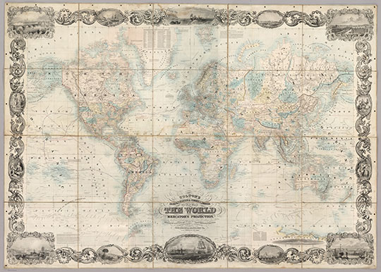 Карта мира издания Колтона  1:15M% World map
Карта мира издания Колтона. Масштаб 1:15,000,000. 139 х 198 см. Colton's Illustrated and Embellished Steel Plate Map of The World On Mercator's Projection, Compiled from the latest and most Authentic Sources Exhibiting the recent Arctic and Antarctic Discoveries and Explorations. Compiled, Drawn and Engraved By D.G. Johnson. Published By J.H. Colton And Co. No. 172 William St. New York. 1857. Entered ... 1848 by J.H. Colton ... New York. Entered ... 1846 by D. Griffing Johnson ... New York
Ключевые слова: американские карты