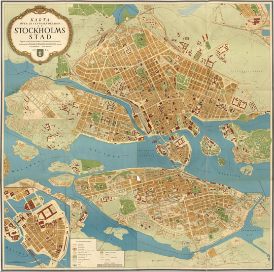 Карта Стокгольма 1:4K%Map of Stockholm
Карта Стокгольма.  1930 ars karta over Stockholm. Karta over de centrala delarna av Stockholms stad. Utgiven av Generalstabens litografiska anstalt, reviderad av Stockholms stadsingenjörskontor genom A.E. Pahlman och Nils Hanzon.  Масштаб 1:4000.
Ключевые слова: Стокгольм