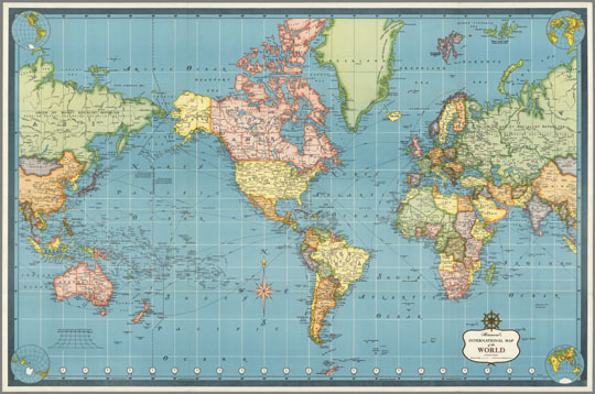 Карта мира 1:34М % International Map of the World
Карта мира 1957 года. Hammond's International Map of the World. On Mercator's Projection. C.S. Hammond Co., 1957. Масштаб 1:33,880,000. 82 х 123 см.
Ключевые слова: Карты мира,американские карты