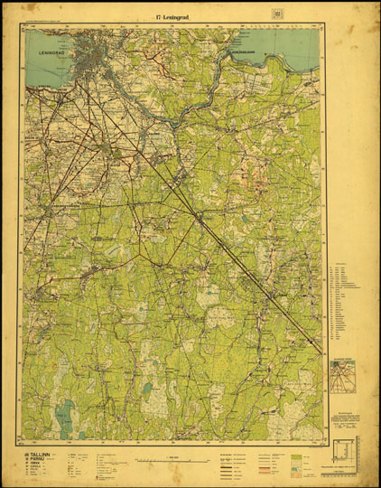 Карта окрестностей Ленинграда  1:200K% Map of Leningrad environs
Карта окрестностей Ленинграда.  Масштаб 1:200,000. Издание 1938 года. На эстонском языке. 17 - Leningrad. Sõjavägede Staabi Topo-Hüdrograafia Osakond, 1939
Ключевые слова: Санкт-Петербург,Ленинград
