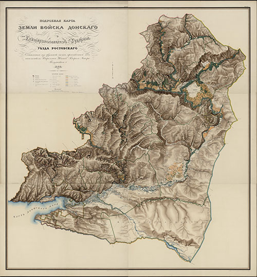 Подробная карта земли Войска Донскаго 1:210К % Land of Don Army
Подробная карта земли Войска Донскаго и Екатеринославской губернии уезда Ростовскаго. Масштаб - 5 верст в дюйме./ Сост. из брульенов съемки, произведенной под начальством Ген. штаба ген.-майора Богдановича 1-го. - [Б.м.], 1822. - 6 л. в общ. рамке, 1 л. сб., 1 кор. (5 л.): раскраш., рукоп; 52x72 см (футл. 54x74 см). KGR Ко 111/VIII-1
Ключевые слова: Ростов-на-Дону