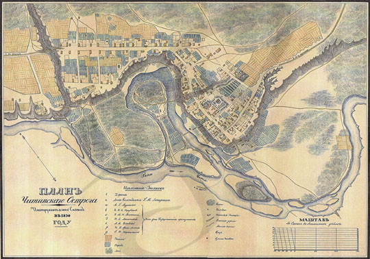 План Читинского Острога  1:4K% Map of Chita ostrog
План Читинского Острога. Инструментально снято в 1830 году. Масштаб 50 сажен в английсклм дюйме.
Ключевые слова: Чита