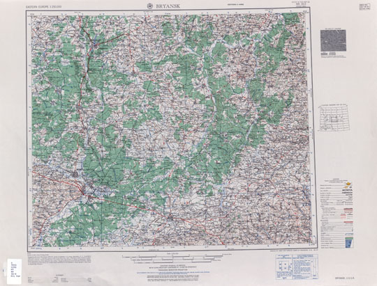 Американская карта окрестностей Брянска%American map of Bryansk region
Американская карта окрестностей Брянска. Prepared by the Army Map Service (AMVLB), Corps of Engineers, U.S. Army, Washington, D.C. Eastern Europe. Edition 2-AMS. Bryansk, U.S.S.R. Compiled in 1953 from U.S.S.R., 1:100,000, General Staff of the Red Army, 1941. N501. Scale 1:250,000. Географическая координатная сетка.
Ключевые слова: Брянск,американские карты