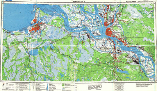 Окрестности Архангельска 1:100K % Vicinity of Arkhangelsk 
Топографическая карта окрестностей Архангельска и Северодвинская. Издание 1999 года. Масштаб 1:100,000.
Ключевые слова: Архангельск,топографические карты
