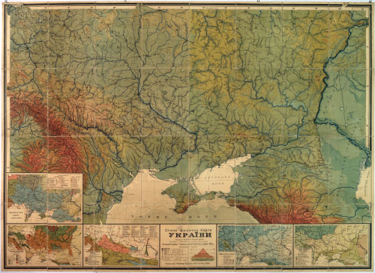 Физическая карта Украины 1:1М % Wall map of Ukraine
Настенная Физическая карта Украины. Масштаб 1:1,000,000. Издание Научного Товарищества имени Шевченко во Львове, 1918г. Картографическое заведение Г. Фрейтега. Стiнна Физичная Карта Украiни. 
Ключевые слова: Украина