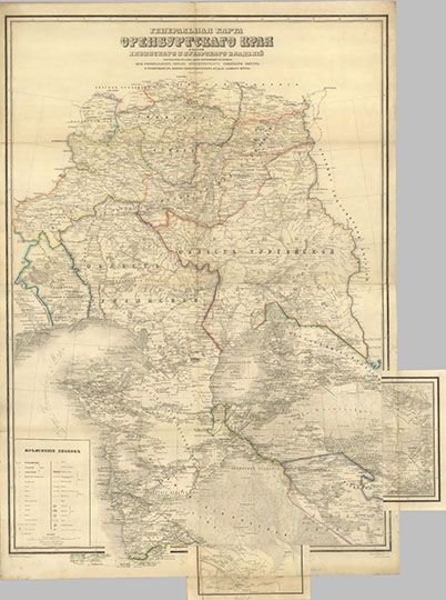 Генеральная карта Оренбургского Края 1:2М % Map of Orenburg region
Генеральная карта Оренбургского Края и частей Хивинского и Бухарского владений. Масштаб 50 верст в дюйме. Составлена в 1:2,100,000 долю настоящей величины при ГШ Оренбургского военного округа и гравирована в Военно-Топографическом отделе ГШ. Гравировщики Камкин и Кеппов.  Карта составлена в 1851 году и исправлена по 1875 год
Ключевые слова: Оренбург,Екатеринбург,Челябинск,Уфа,Урал,Курган,Самара