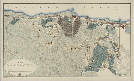План Ораниенбаума и Петергофа 1:42К % Plan of Petergof and Oranienbaum
План окружностям Ораниенбаума и Петергофа. Масштаб - 1 верста в дюйме. - [Санкт-Петербург, 1804]. - 1 л. : однокрас. Рельеф — штриховкой
Ключевые слова: Петергоф,Ораниенбаум