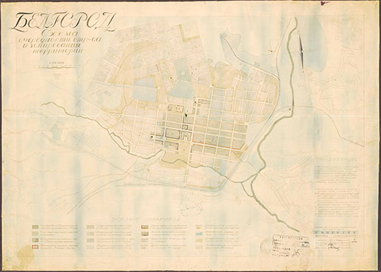 Схема очередности строительства Белгорода  1:10K% Project of Belgorod rebuilding
Схема очередности строительства и зонирования территории Белгорода. 1945г. Управление по делам архитектуры при СНК РСФСР, Гипрогор. Масштаб 1:10,000
Ключевые слова: Белгород