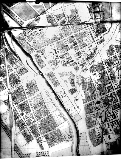 План центральной части Серпухова % Map of central Serpukhov
Фрагмент плана центральной части Серпухова. План Московской губернии города Серпухова. Землемер Морозов.ЦИАМ, Ф. 54, Оп. 182, Ед.хр. 873, Фрагмент. Без даты. По весьма специфической графике может быть датирован между 1840 и 1850г
Ключевые слова: Серпухов,Подмосковье