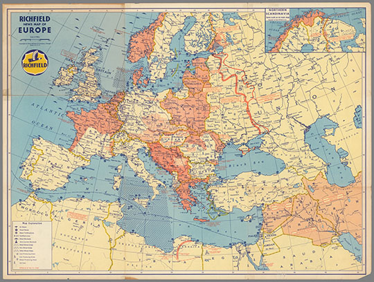 Американская карта военного положения в Европе %Richfield news map of Europe
Американская карта военного положения в Европе. Состояние на 11 февраля 1942г. 54 x 72 см. Масштаб 1:7,500,000. Richfield news map of Europe. Copyright by Rand McNally & Company, Chicago. Made in U.S.A. Edited as of Feb. 11, 1942.
Ключевые слова: Европа,американские карты