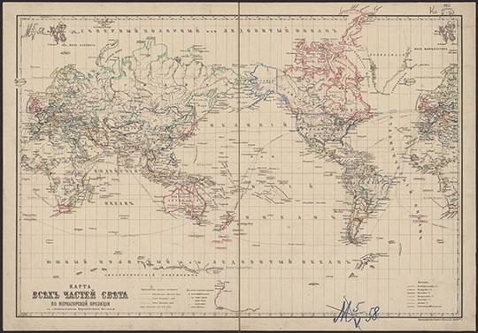 Карта всех частей света - Меркатор % Map of the world - Mercator
Карта всех частей света по меркаторской проекции с обозначением европейских колоний [Карты]. - Санкт-Петербург : Ильин, [191-]. - 1 л. : цв. 	Санкт-Петербург : Ильин, [191-]
Ключевые слова: карты мира,издательство Ильина