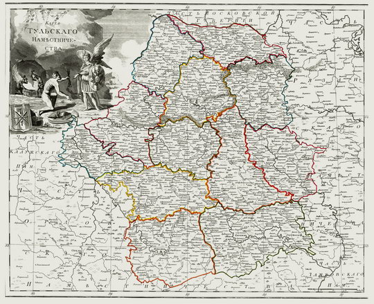 Атлас России - Тульское наместничество % Atlas of Russia - Tula region
Карта Тульского наместничества. Российской атлас из сорока четырех карт состоящий и на сорок два наместничества Империю разделяющий Соч. А. Вильбрехт; грав. Алексей Савинков, И. Леонов; вырез. Т. Михайлов Санкт-Петербург: Географический департамент Кабинета Е.И.В., 1792 г.
Ключевые слова: Тула,атлас 1792,атласы