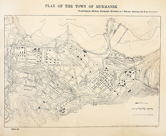 План города Мурманска %Plan of Murmansk
План города Мурманска. Издание 1918г. Plan of the town of Murmansk. To accompany Military Monograph Handbook on "Murman railway and Kola peninsula". Washington Government printing office, 1918.
Ключевые слова: Мурманск,американские карты