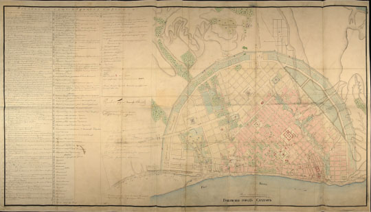 Губернский город Саратов  1:8K% Plan of Saratov
Губернский город Саратов. Масштаб 100 саженей в дюйме. 1812г.  Российский государственный архив древних актов Ф. 1356. Оп. 1. Ед. хр. 5135.
Ключевые слова: Саратов