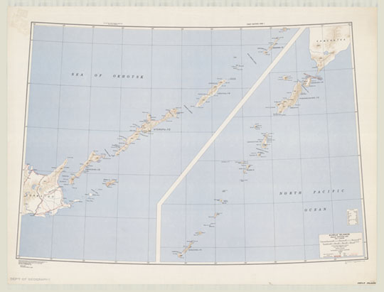 Американская карта Курильских островов  1:1M% Kuril Iselands
Американская карта Курильских островов. Масштаб 1:1,000,000. Издание 1943 года.   Kurile Islands, Special Strategic Map. Army Map Service U.S. Army, Вашингтон. Серия карт: A.M.S. 5207. 
Ключевые слова: Сахалин,Курильские острова,американские карты
